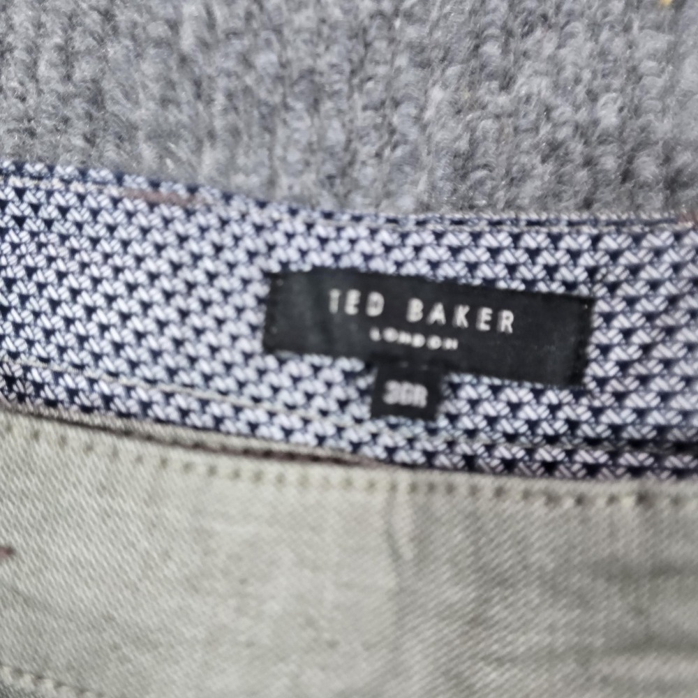 Ted Baker Shorts Mens 36 Gray Olive Stretch Chino Flat Front Casual 9" Inseam - Picture 3 of 12